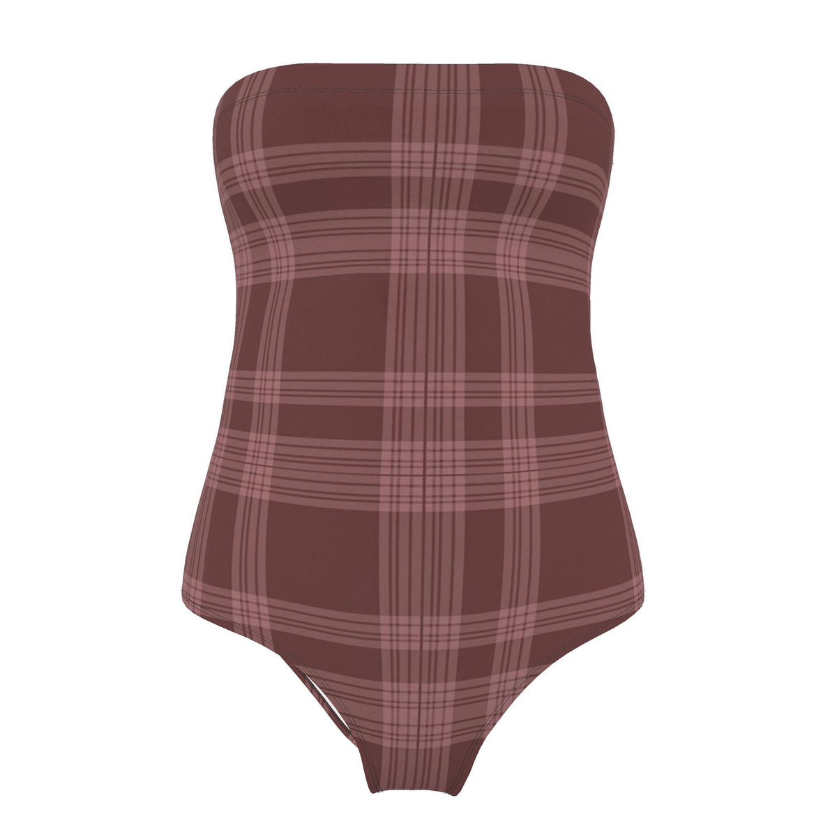 Rosewood Plaid Lycra Strapless One-Piece Swimsuit
