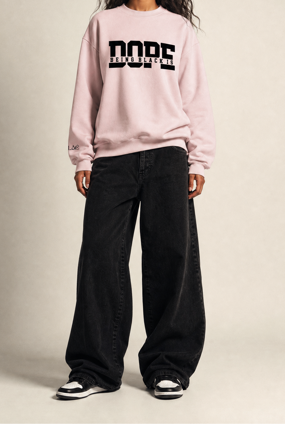 Being Black Is Dope Embroidered Crewneck Sweatshirt Light Pink MERLAÉ