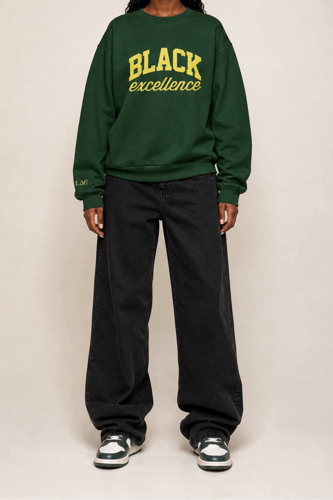 Black Excellence Embroidered Crewneck Sweatshirt Green Black Woman MERLAE