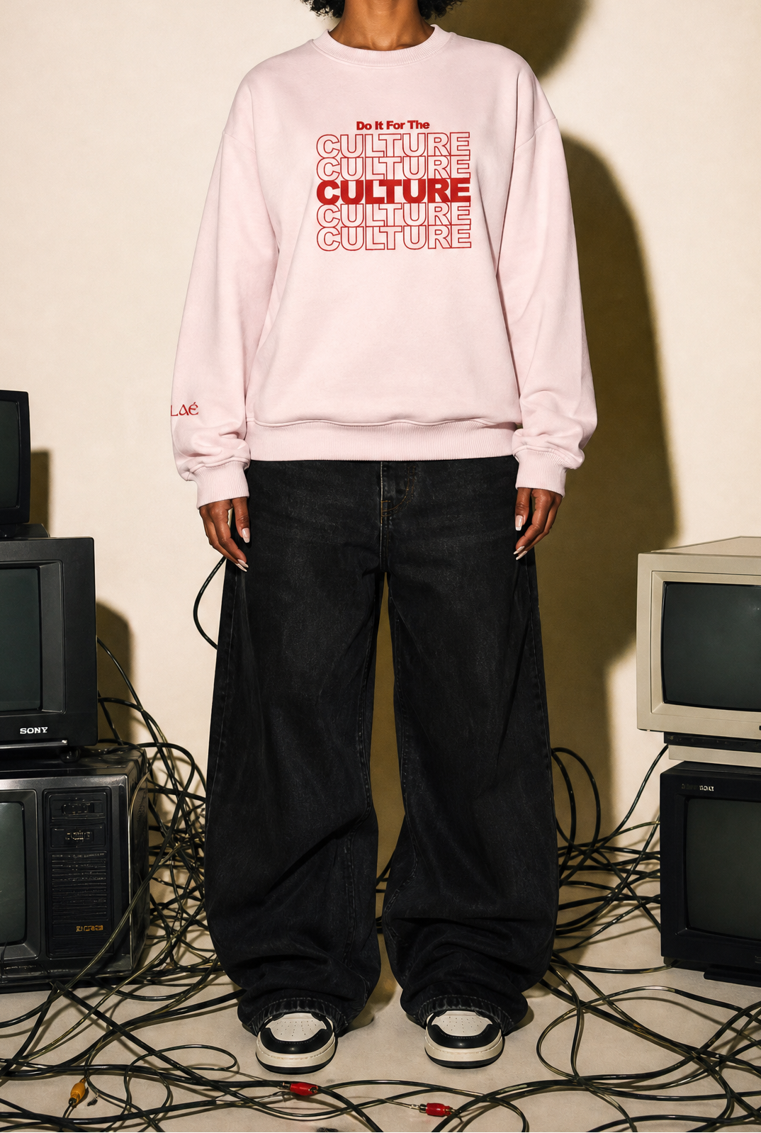 Do It For the Culture Embroidered Pink Crewneck Sweatshirt Black Woman MERLAE