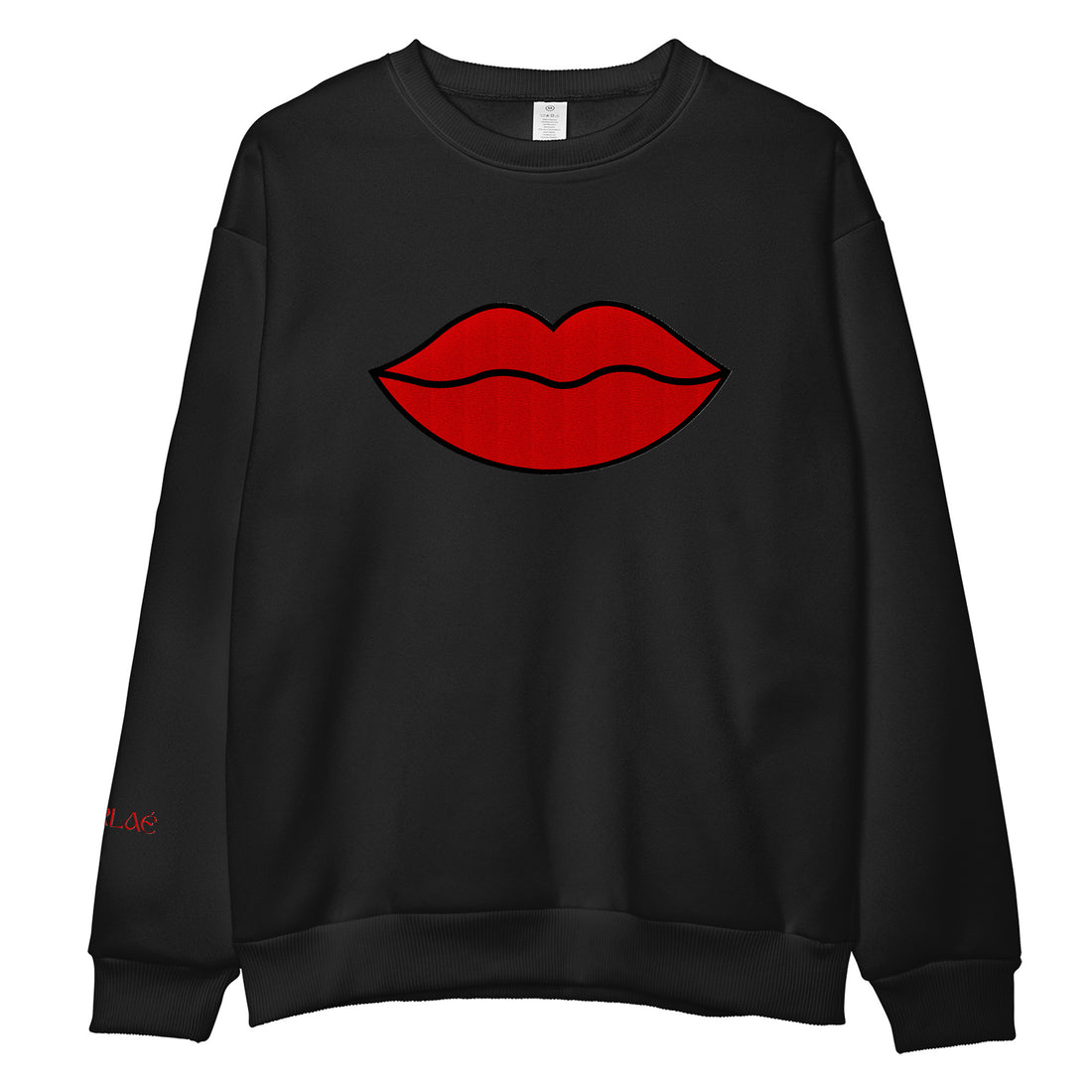 Red Lips Embroidered Black Sweatshirt Black Woman MERLAÉ