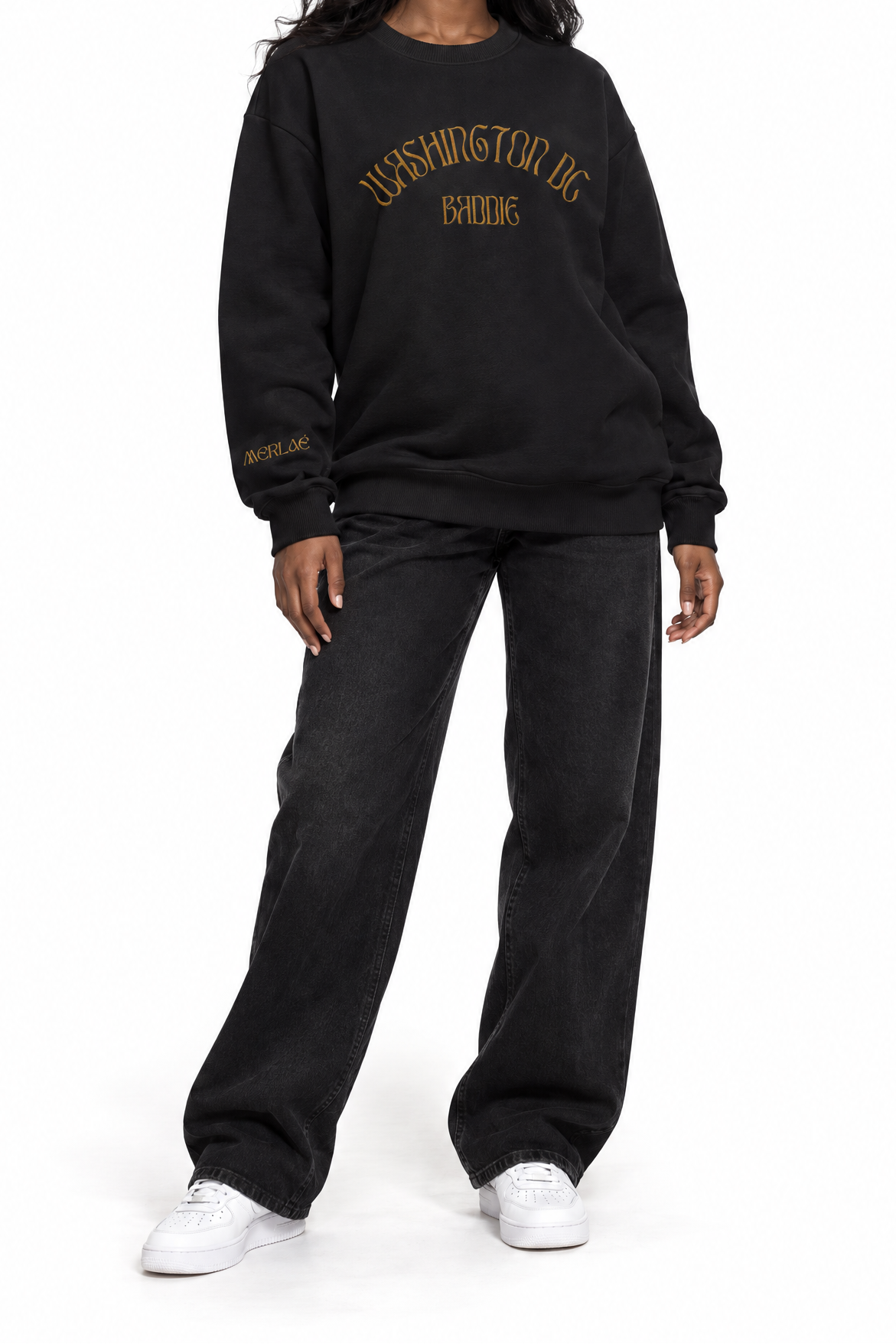 Washington DC Baddie Embroidered Sweatshirt - Vintage Gold